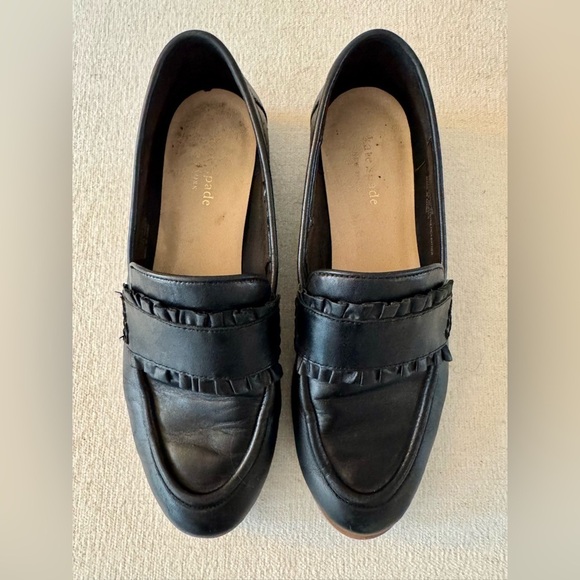 kate spade Shoes - KATE SPADE Womens Black Leather Chunky Ruffle Loafers, Size 8